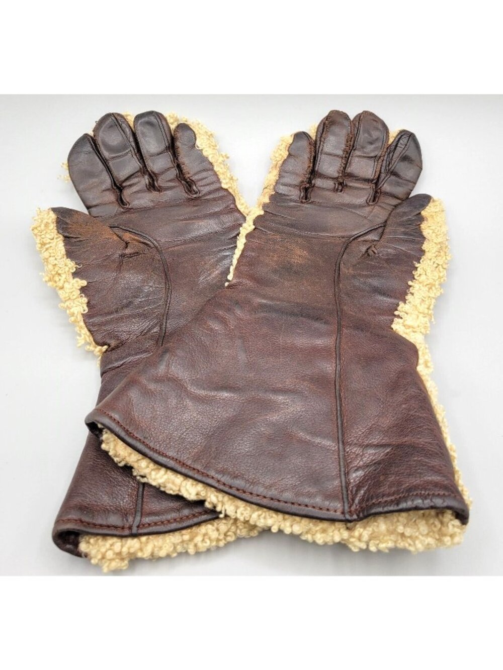 Curly Lambswool Leather Gloves Trapper Trail Ride Woodsman Size 6.5 Vintage